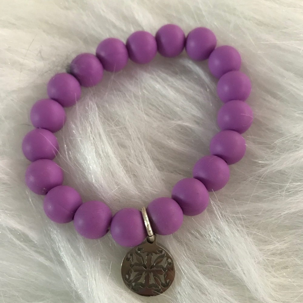Lavender Silicone Rustic cuff Beaded bracelet